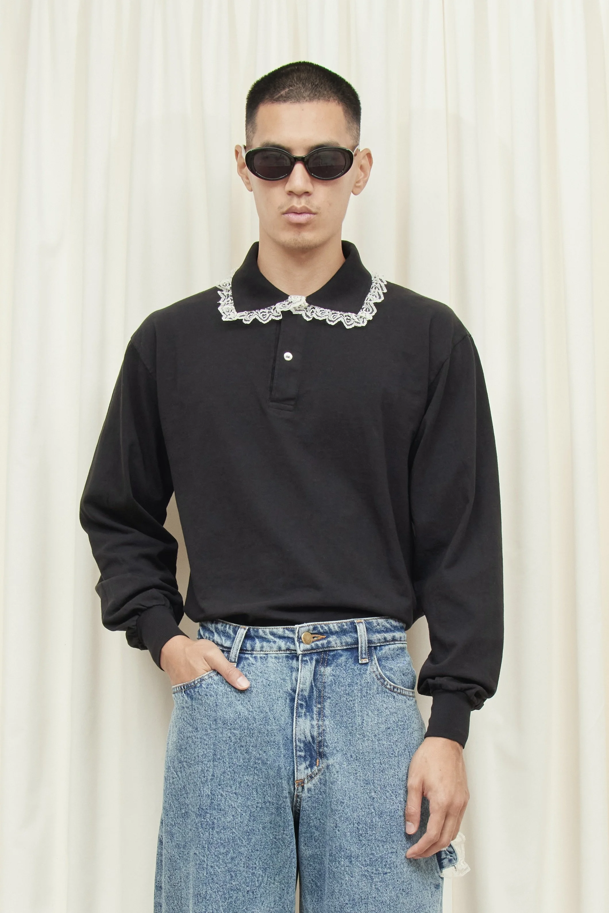 Cletus Lace Trim Long Sleeve Polo — Tanner Fletcher